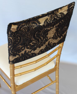 Sequin Damask Black/Gold Chair Cap
