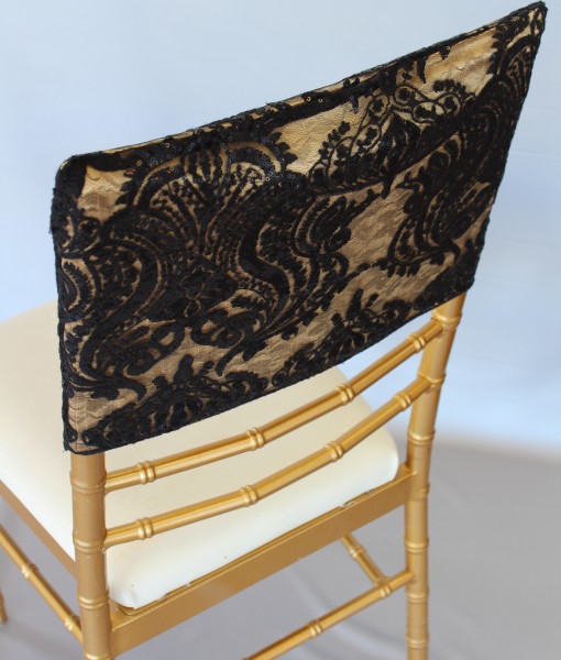 Sequin Damask Black/Gold Chair Cap