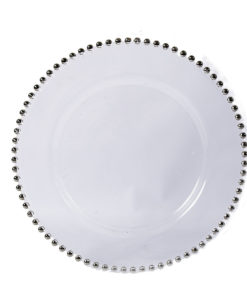 Silver Beaded Glass Charger Plate